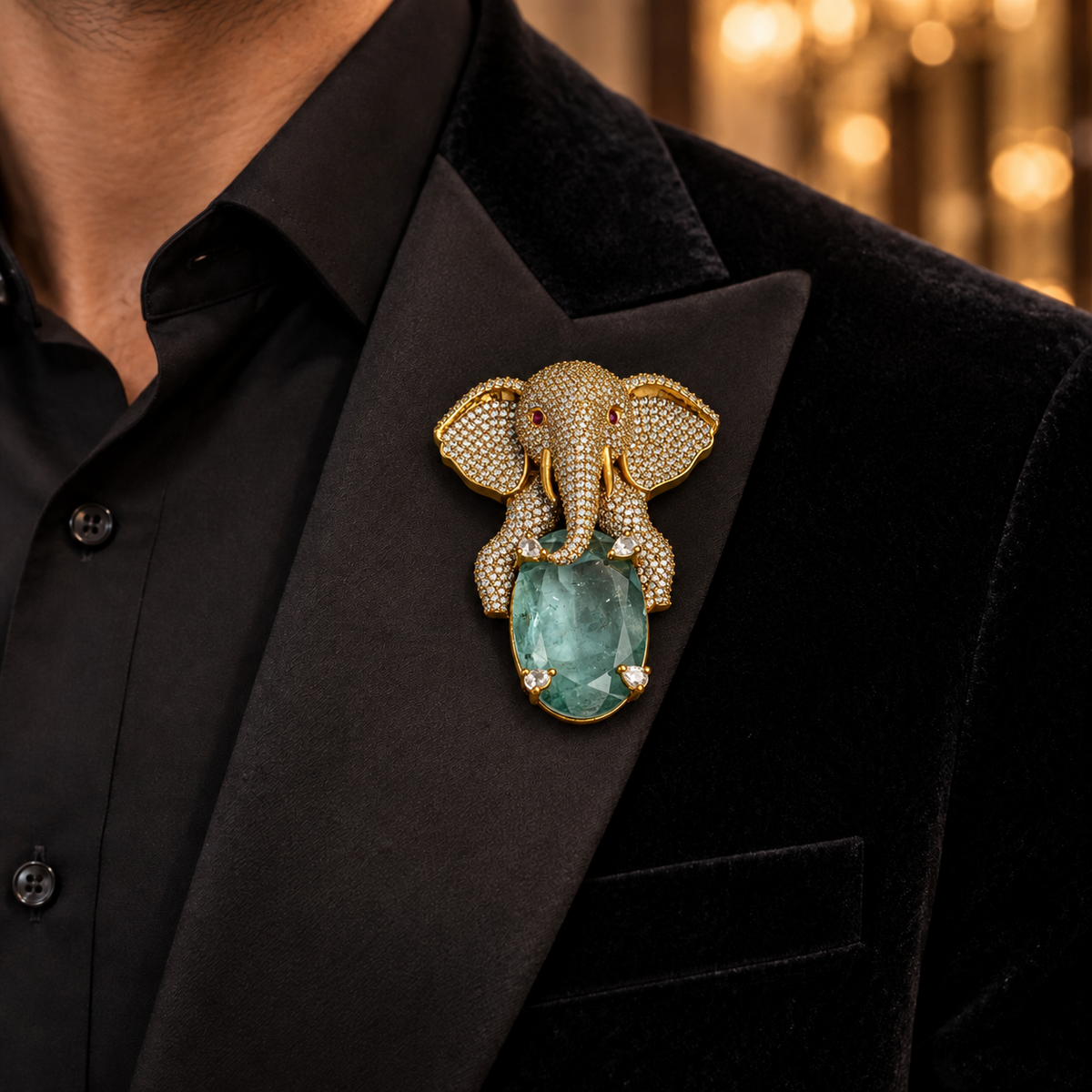 AD Kundan Elephant Design Brooch