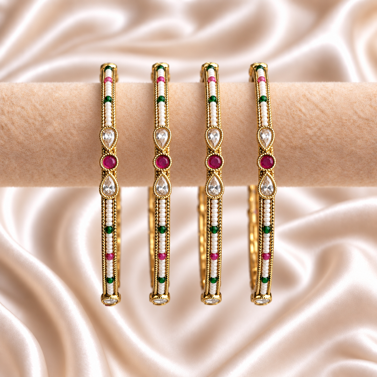 Rajwada Pearl Teardrop Stone Bangles