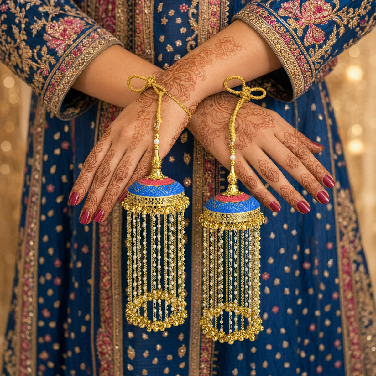 MeenaKari Dome with Long Pearl And Ghungroo Drops