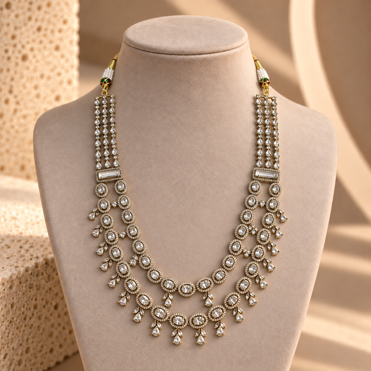 American Diamond Layered Drop Necklace Set