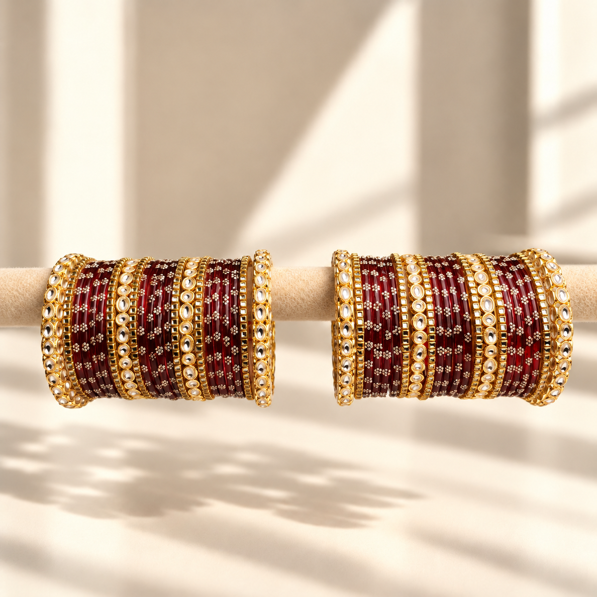 Floral Kundan Stone Bangle Set