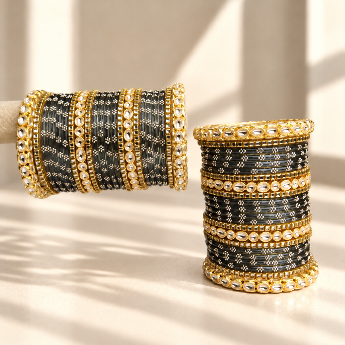 Floral Kundan Stone Bangle Set