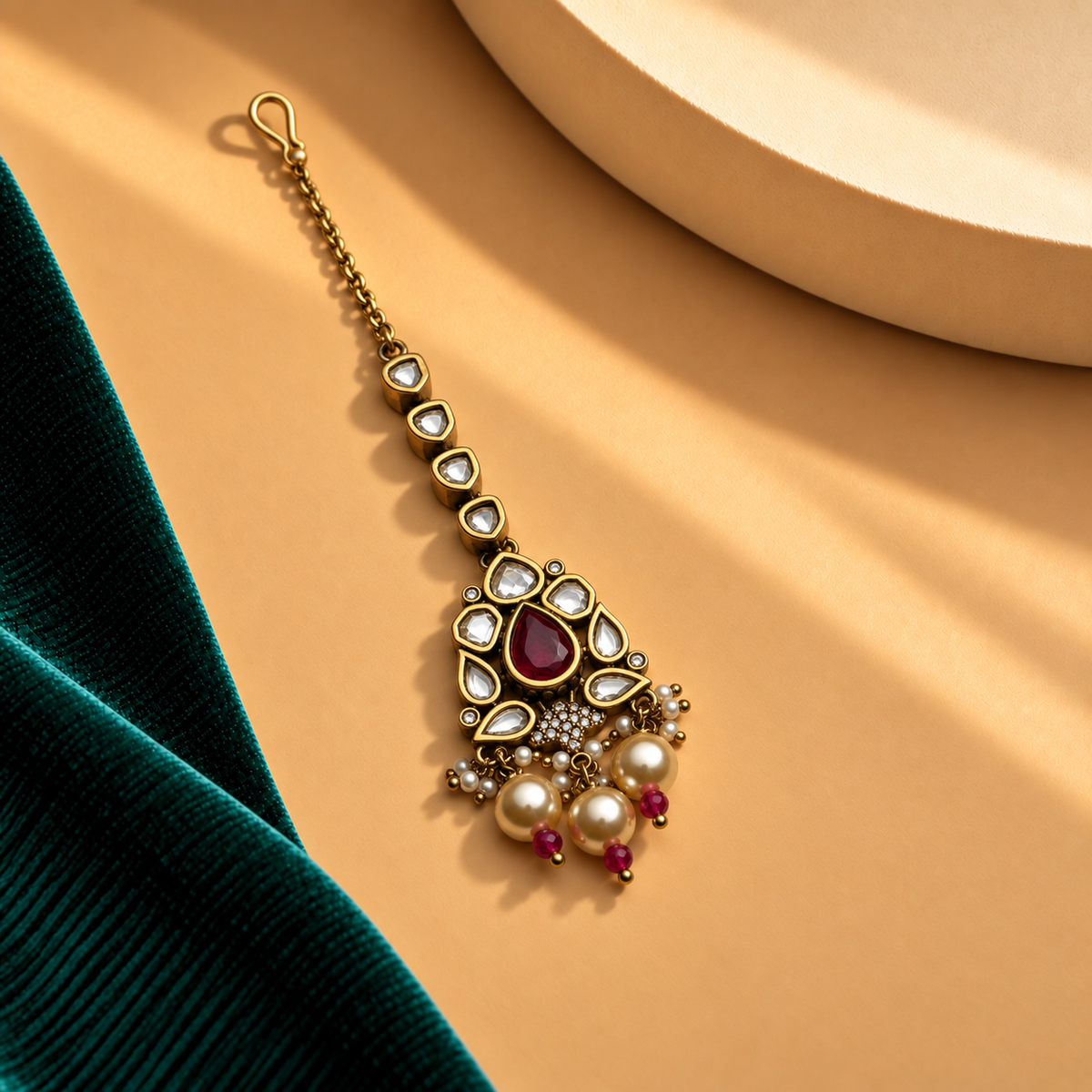 Triple Pearl Drop Maang Tikka