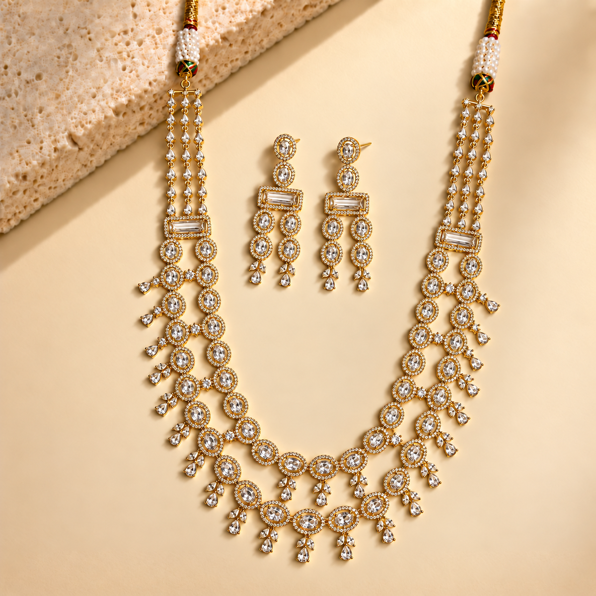 American Diamond Layered Drop Necklace Set