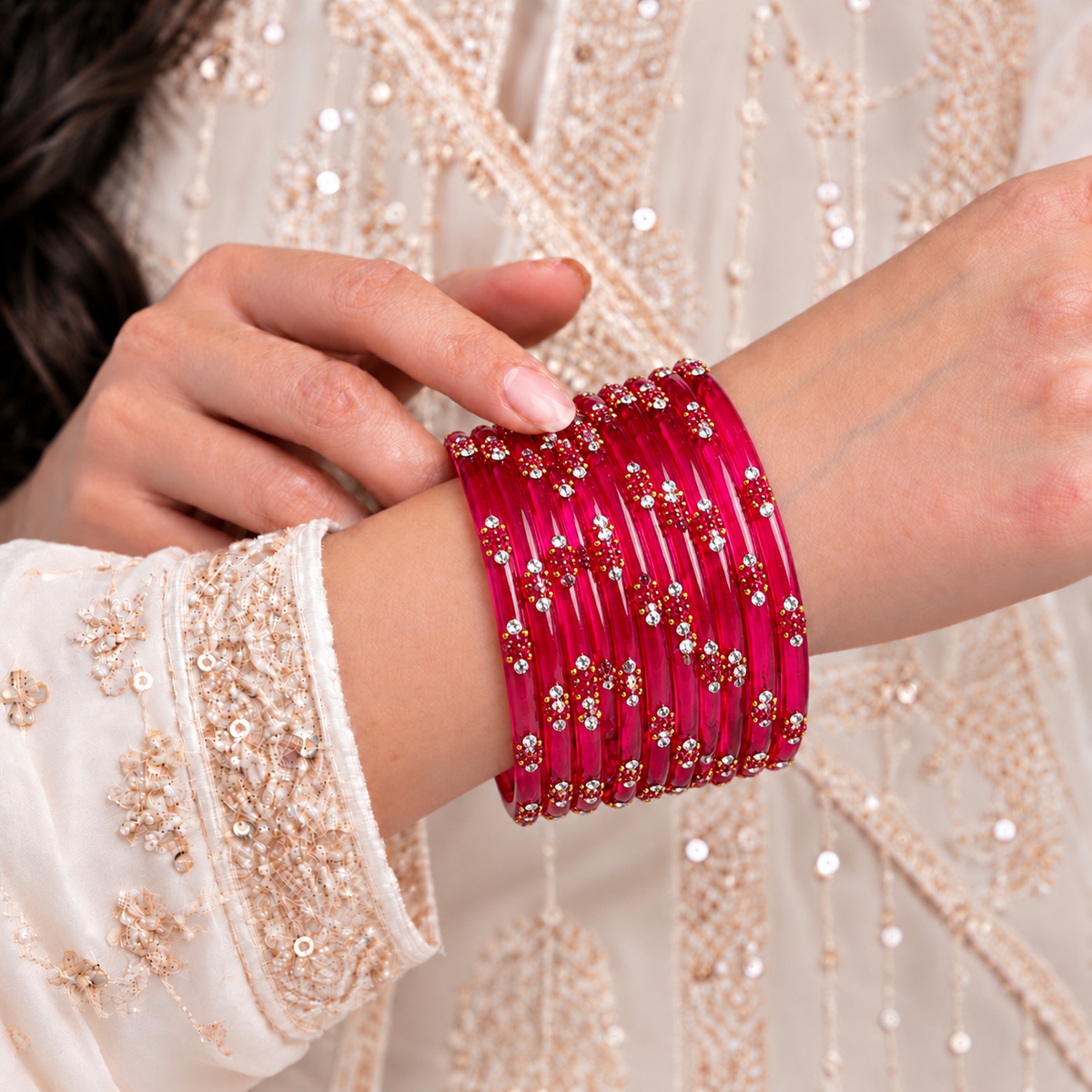 Dotted Stone Glass Bangle