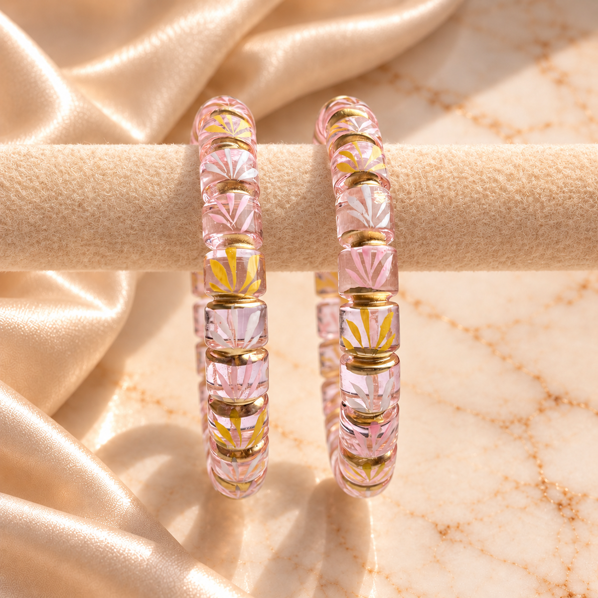 Golden Line Cutting Flower Pattern Glass Kada