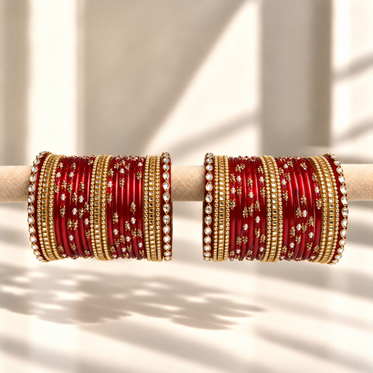 Kundan Square Drop Glass Bangle Set