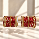 Kundan Square Drop Glass Bangle Set