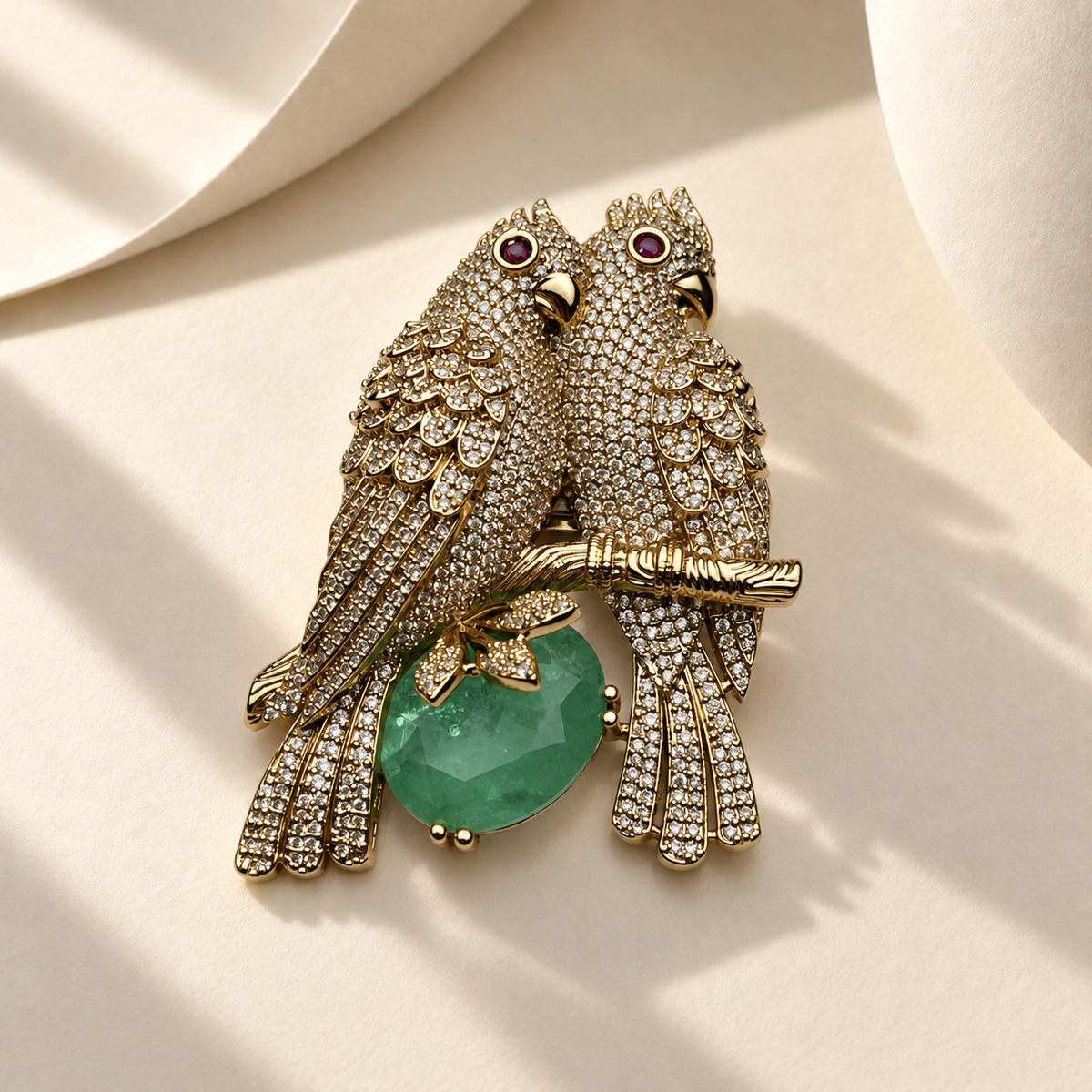 Twin Parrot Stone Brooch