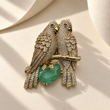 Twin Parrot Stone Brooch