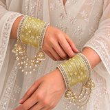 Pearl Jhula Chain Glass Bangle Set