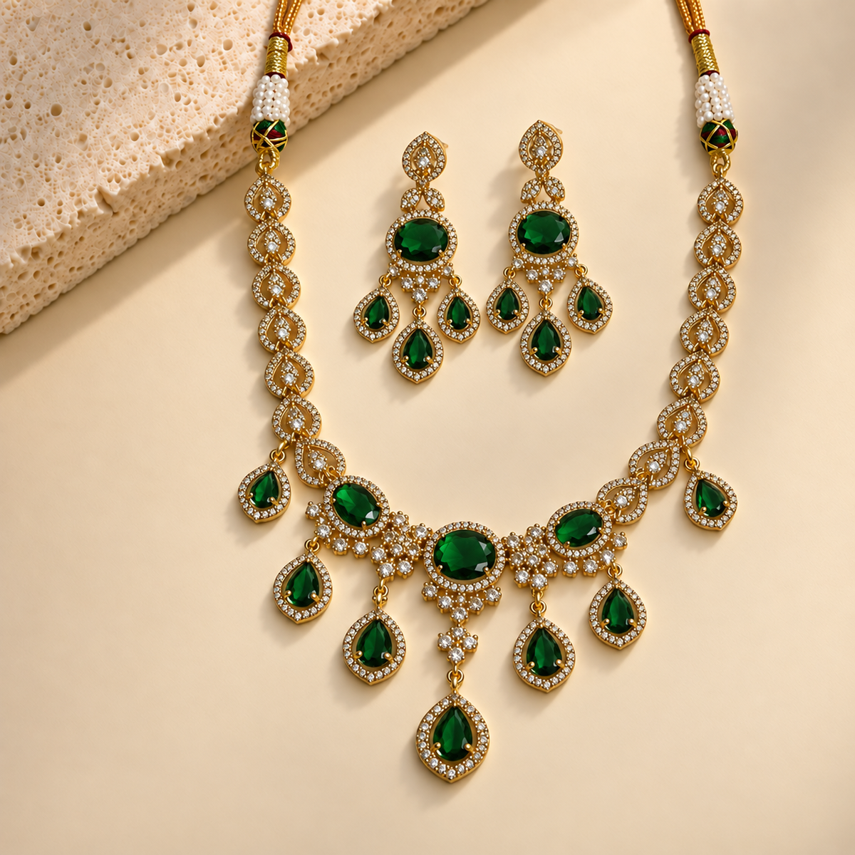 American Diamond Crystal Drop Necklace Set