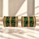 Kundan Square Drop Glass Bangle Set