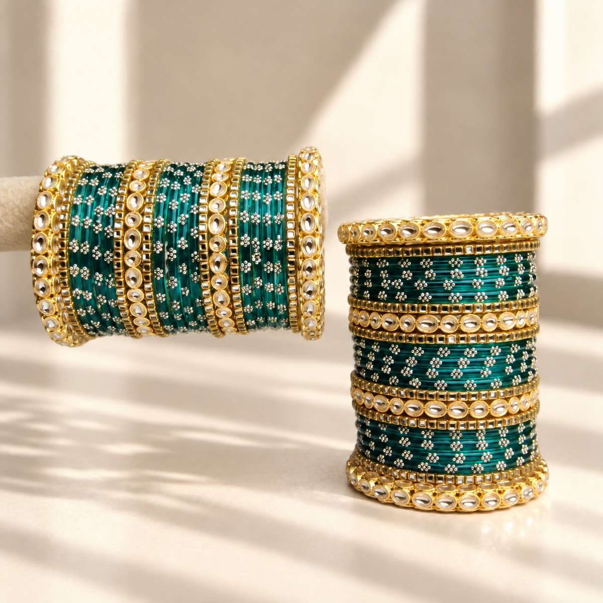 Floral Kundan Stone Bangle Set