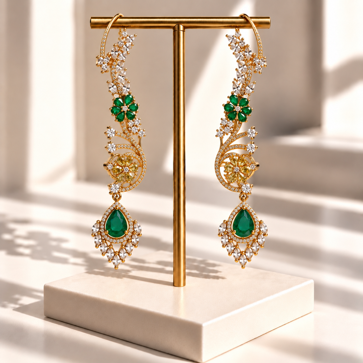 Leaf and Blossom Drop Earrings