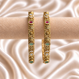 Rajwada Oval Stone Pearl Detailing Floral Kada