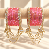 Pearl Jhula Chain Glass Bangle Set