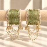Pearl Jhula Chain Glass Bangle Set