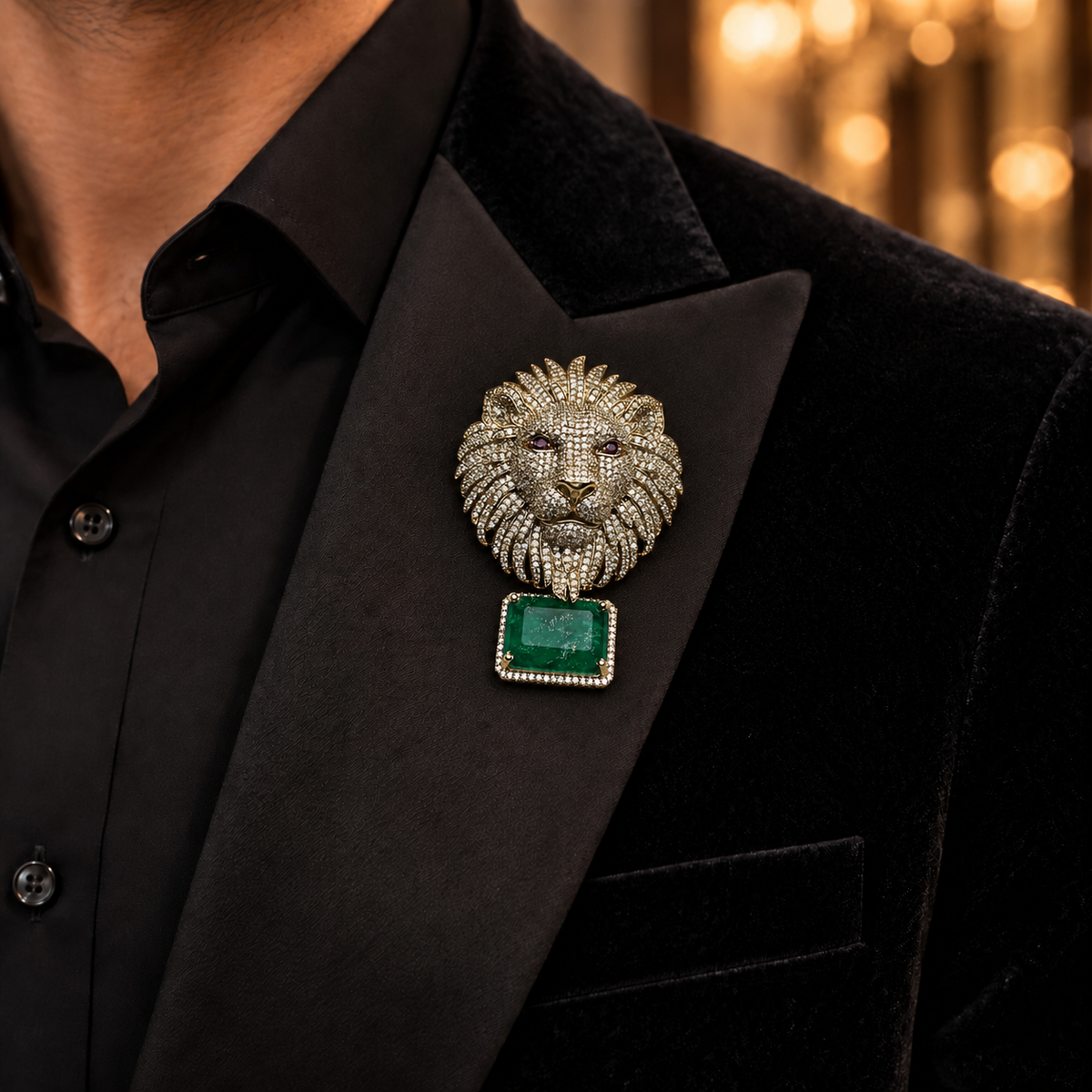 Lion Face Drop Brooch