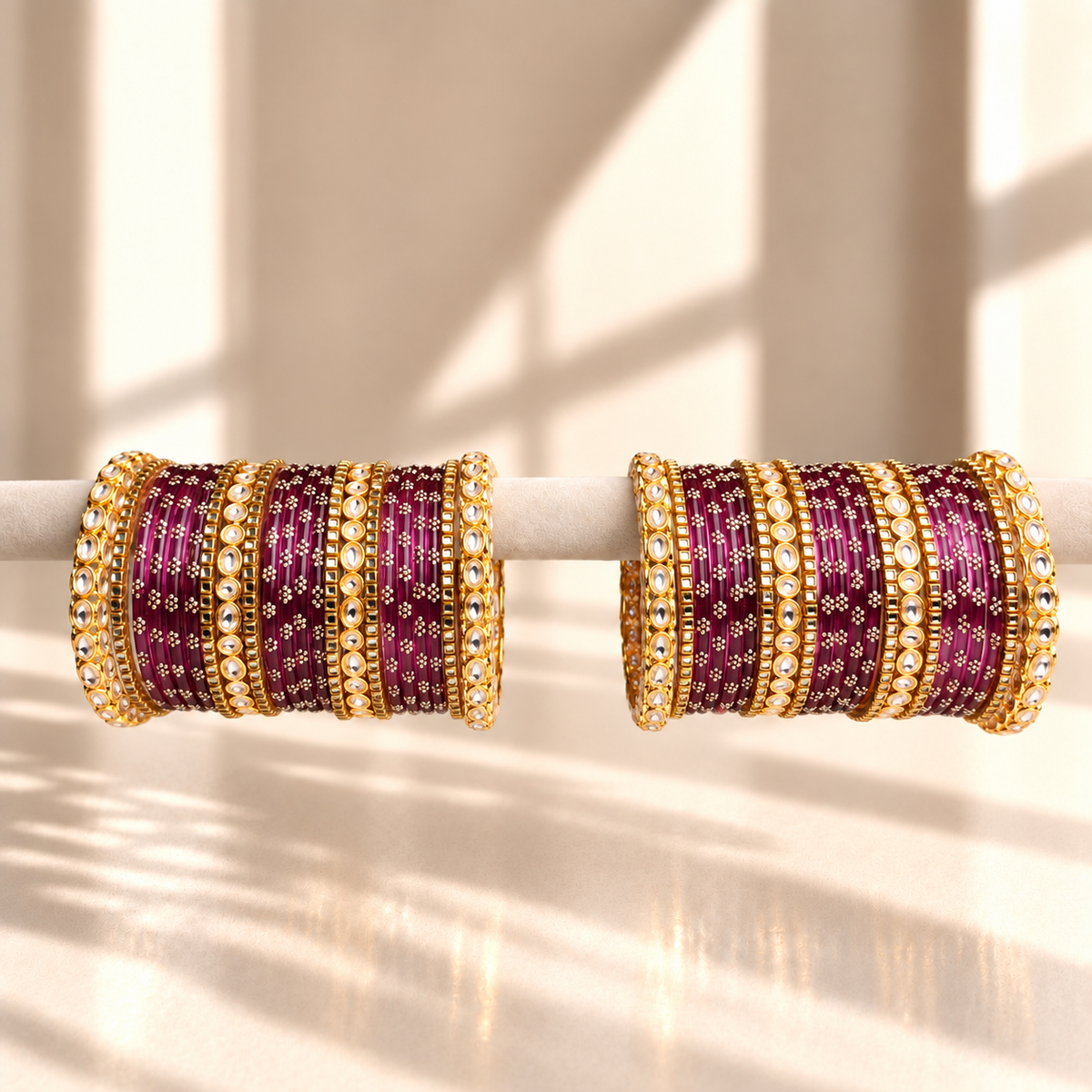 Floral Kundan Stone Bangle Set