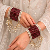 Pearl Jhula Chain Glass Bangle Set