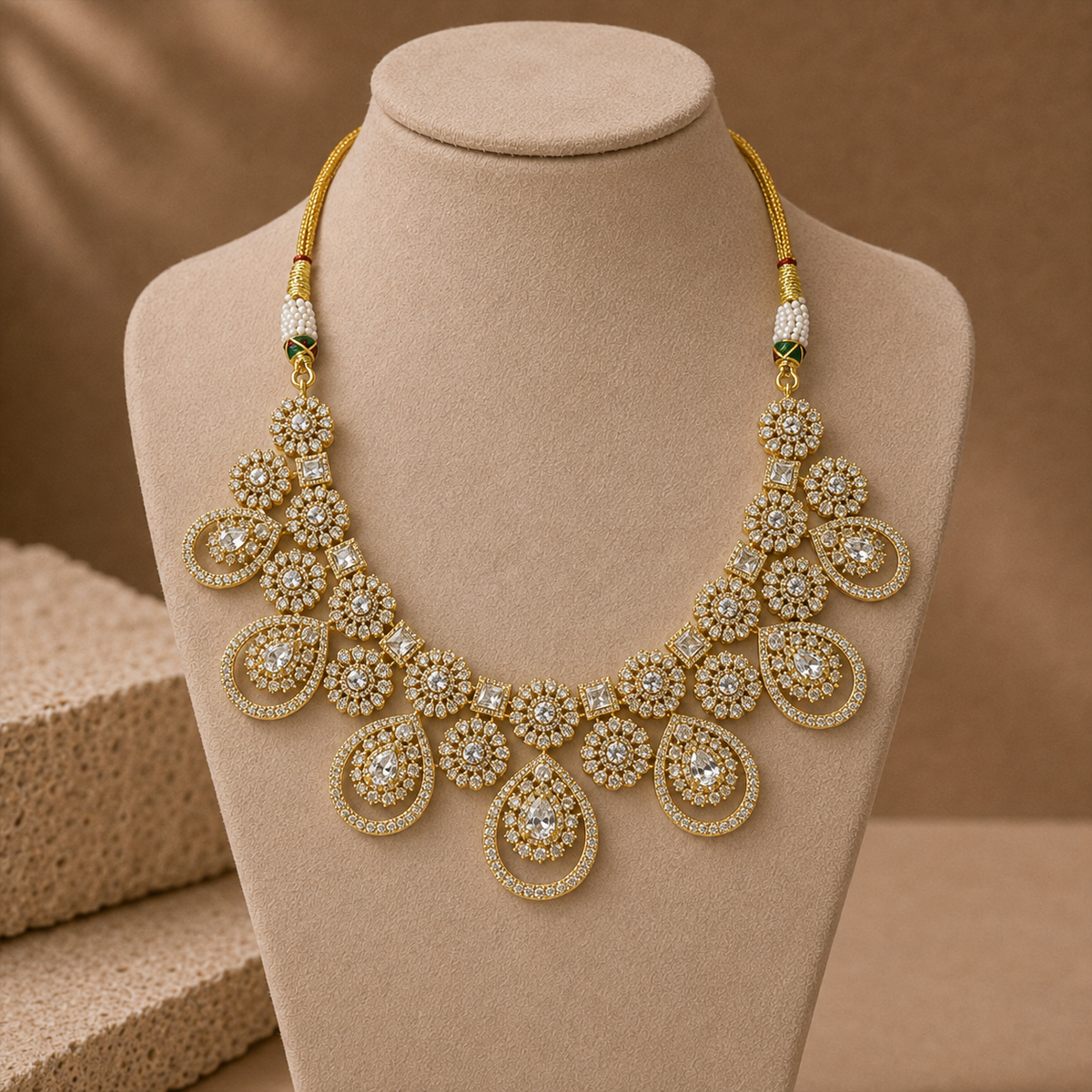 American Diamond Circular Pendant Necklace Set
