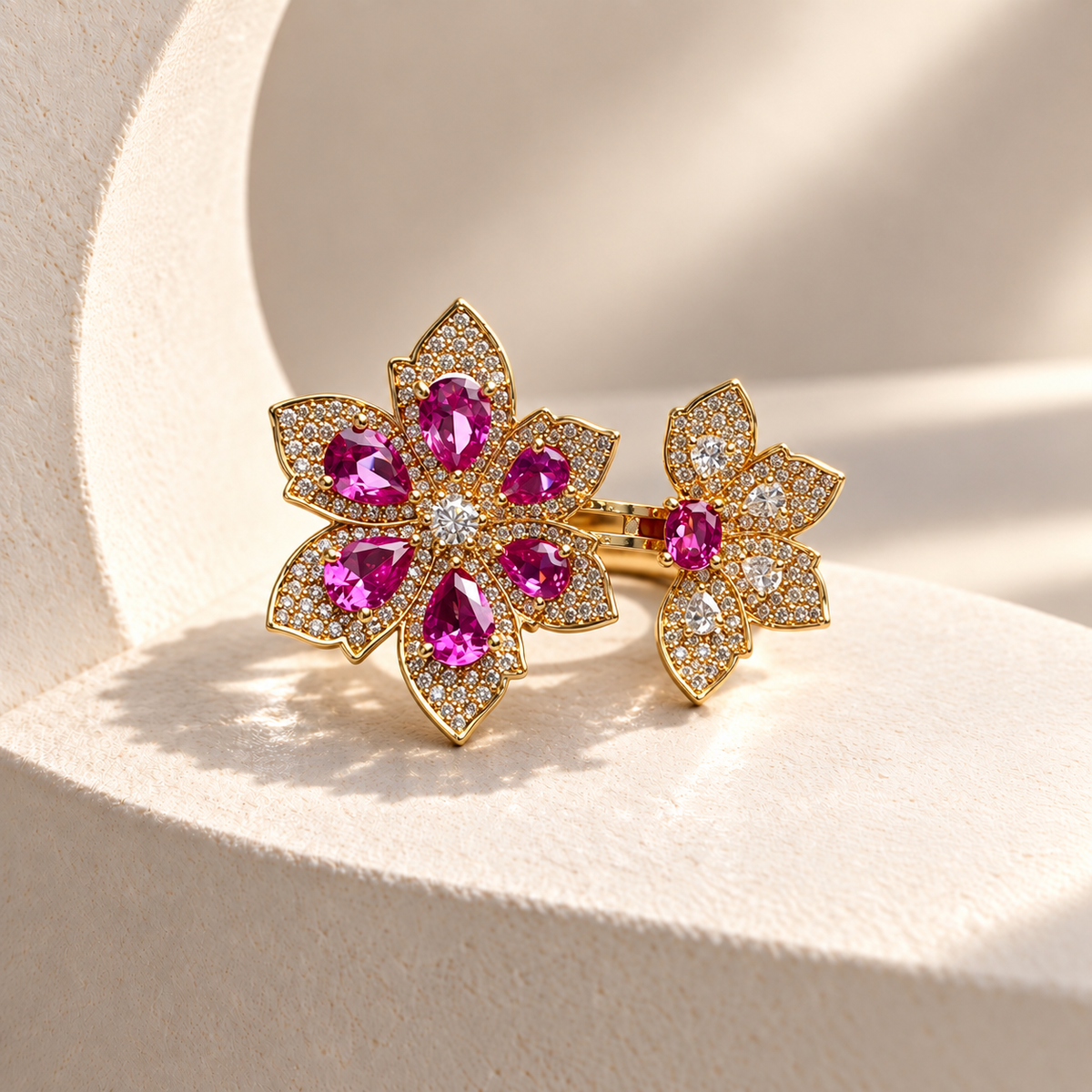 Two-Flower Adjustable Ring