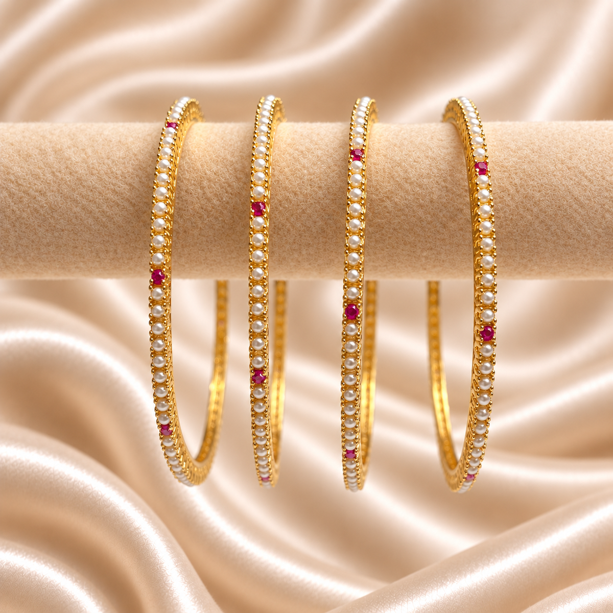 Sleek Pearl with Ruby stone bangles