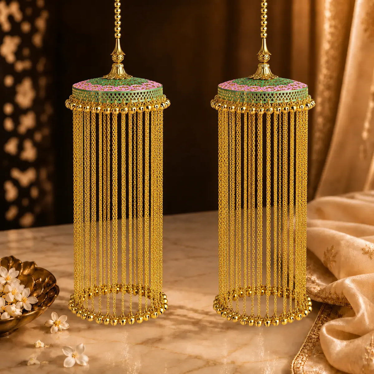 Traditional MeenaKari Dome Chandelier Ghungroo Kalira