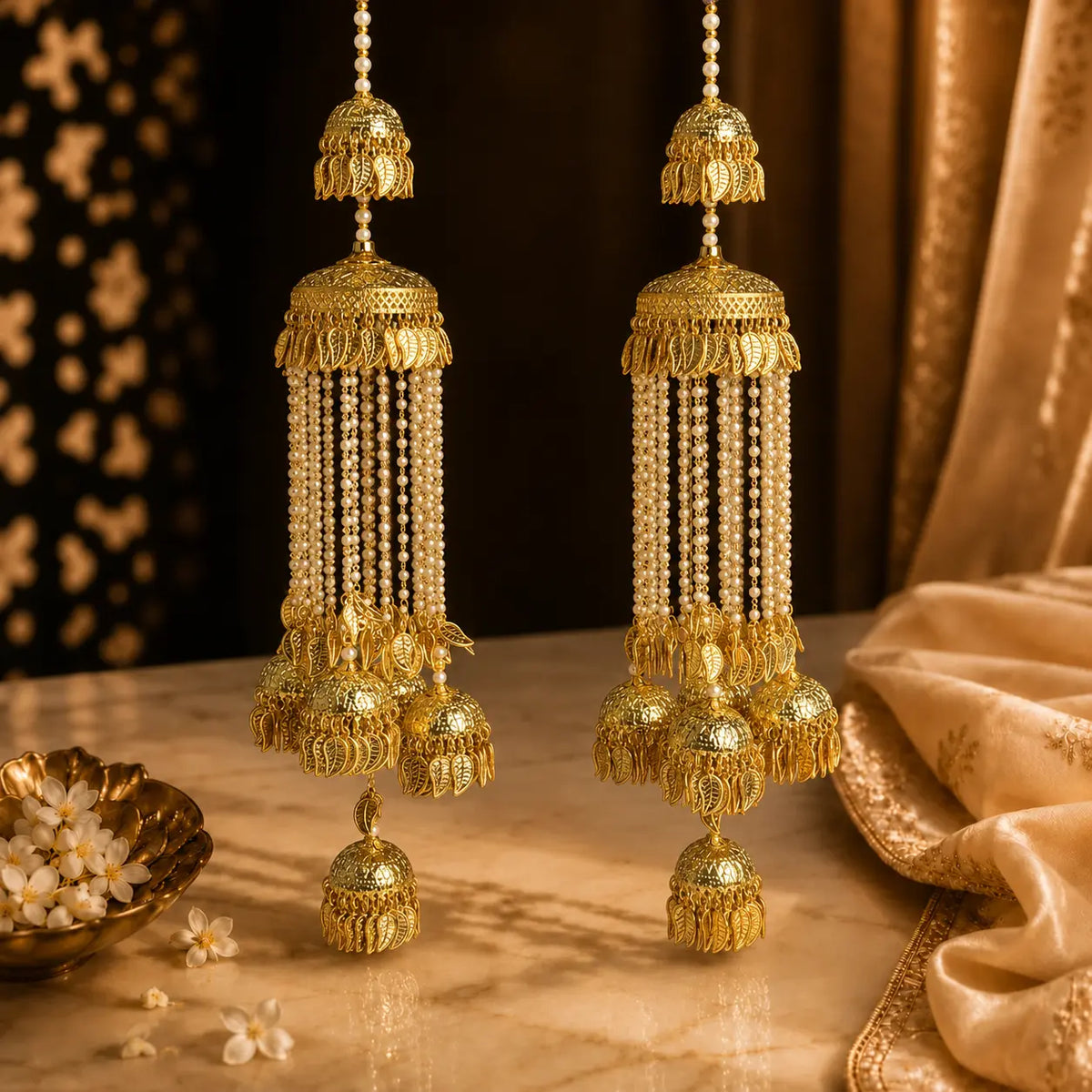 Traditional Pearl And Leaf-Frape Bridal Kalira