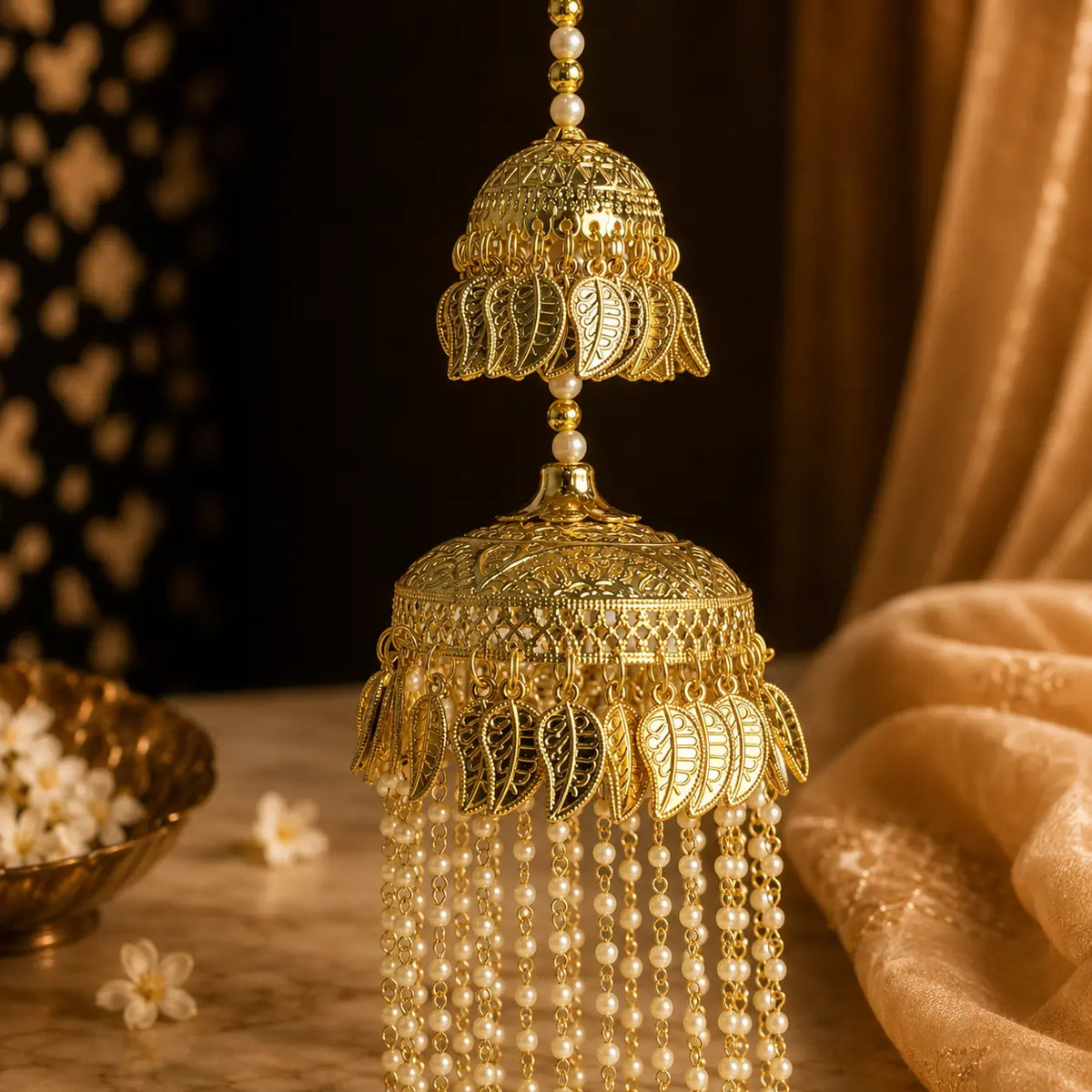 Traditional Pearl And Leaf-Frape Bridal Kalira