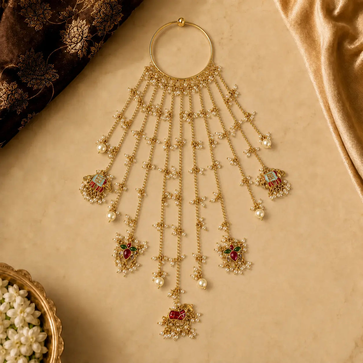 Hoop Style Multi-Layered Long Chain Kalira With Elephant And Horse Charm