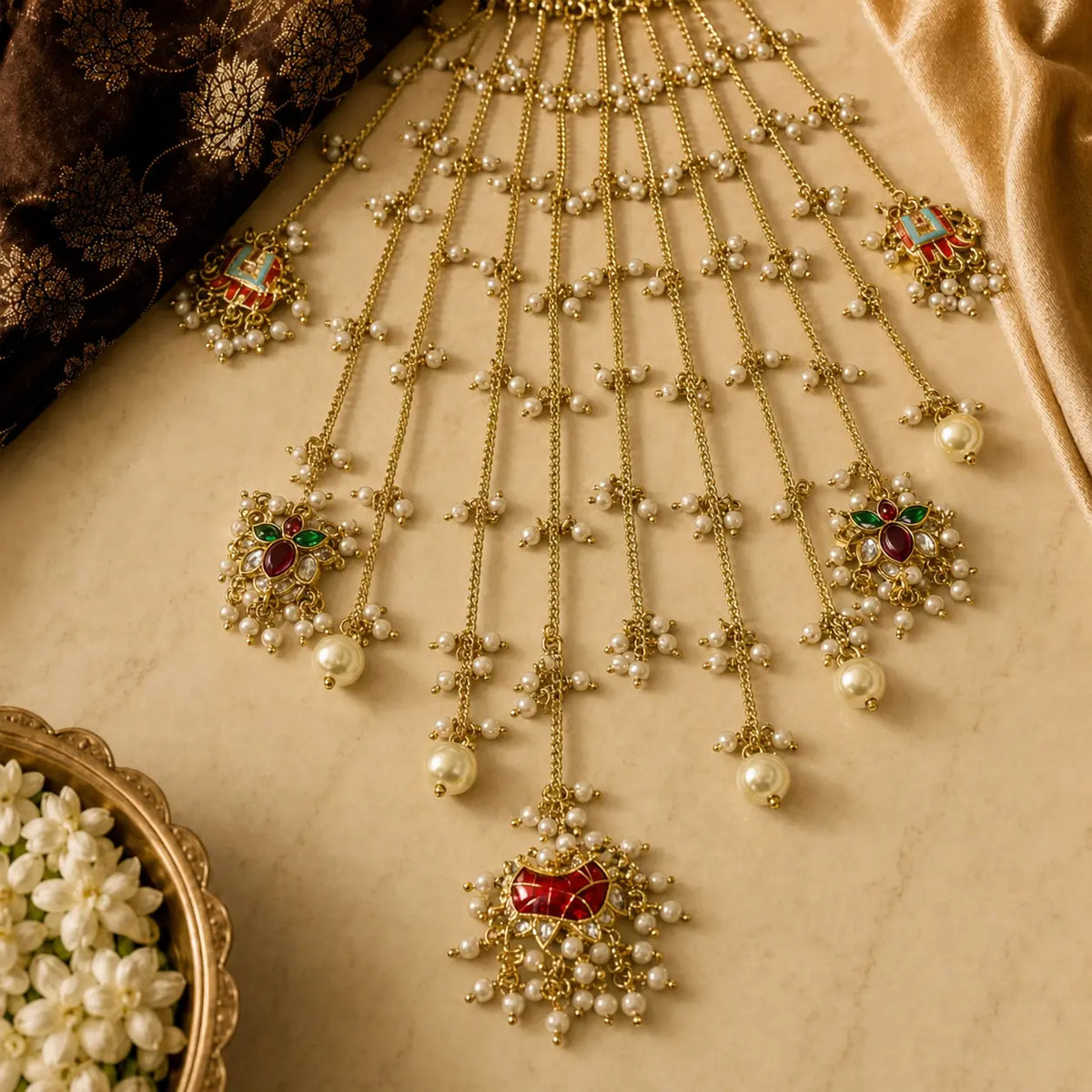 Hoop Style Multi-Layered Long Chain Kalira With Elephant And Horse Charm