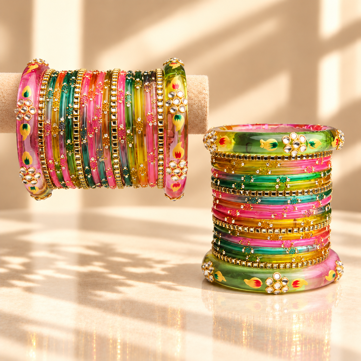 Tulip Bloom Glass Bangle Set