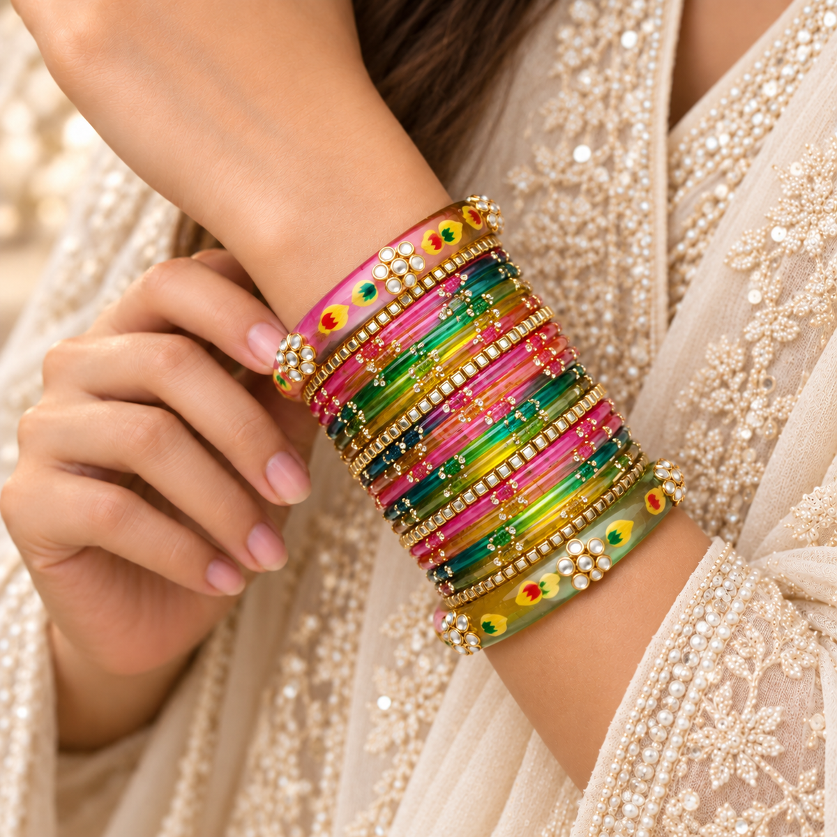 Tulip Bloom Glass Bangle Set