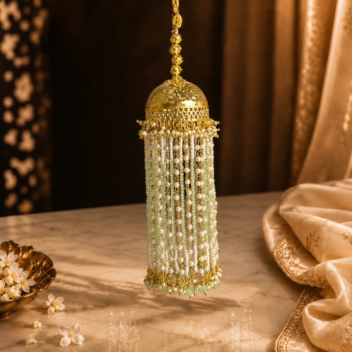 Traditional Jhumar-Style Bridal Kalira Pastel Mint Bead Strands