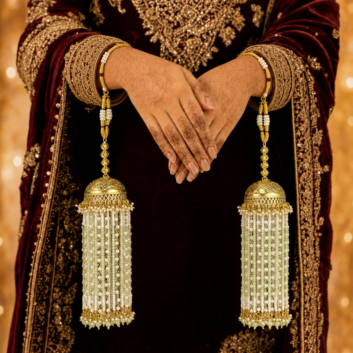 Traditional Jhumar-Style Bridal Kalira Pastel Mint Bead Strands