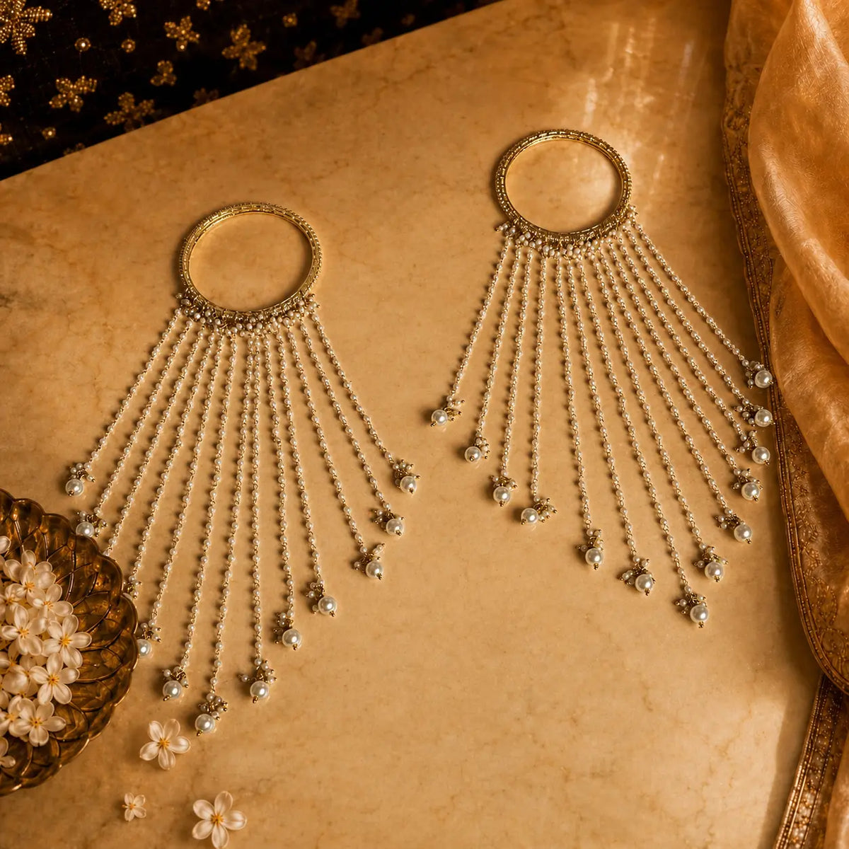 Moti/Pearl Waterfall Kalira with Pearl Bangle