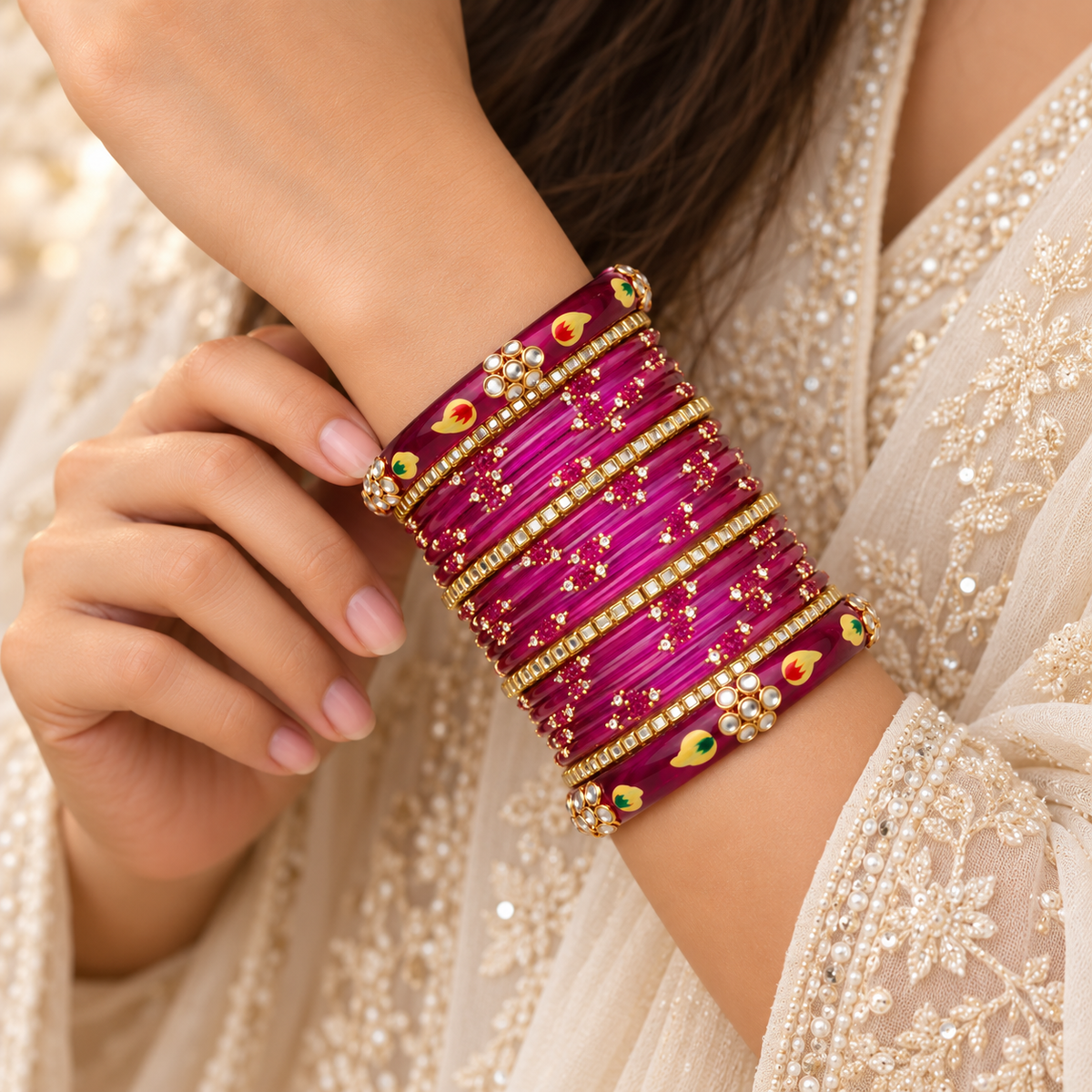 Tulip Bloom Glass Bangle Set