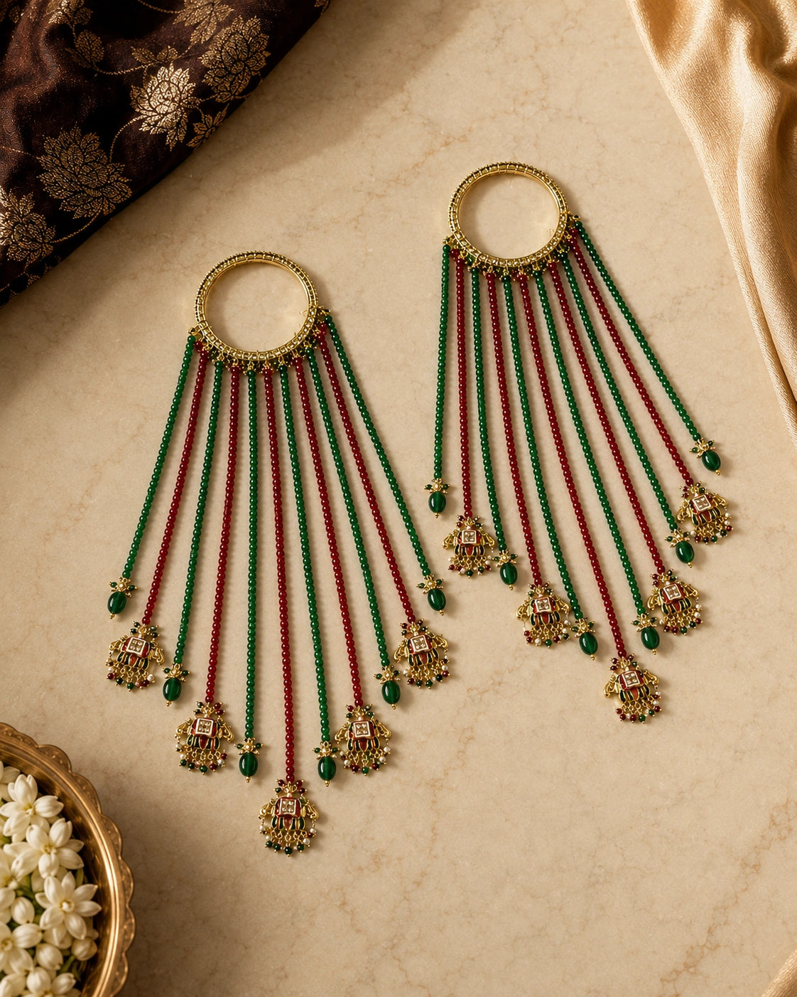 Kundan Bangle-Style Beaded Bridal Kalira With Elephant Drop
