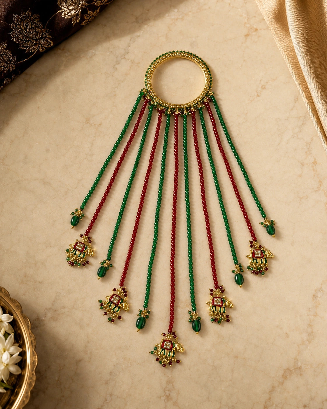 Kundan Bangle-Style Beaded Bridal Kalira With Elephant Drop