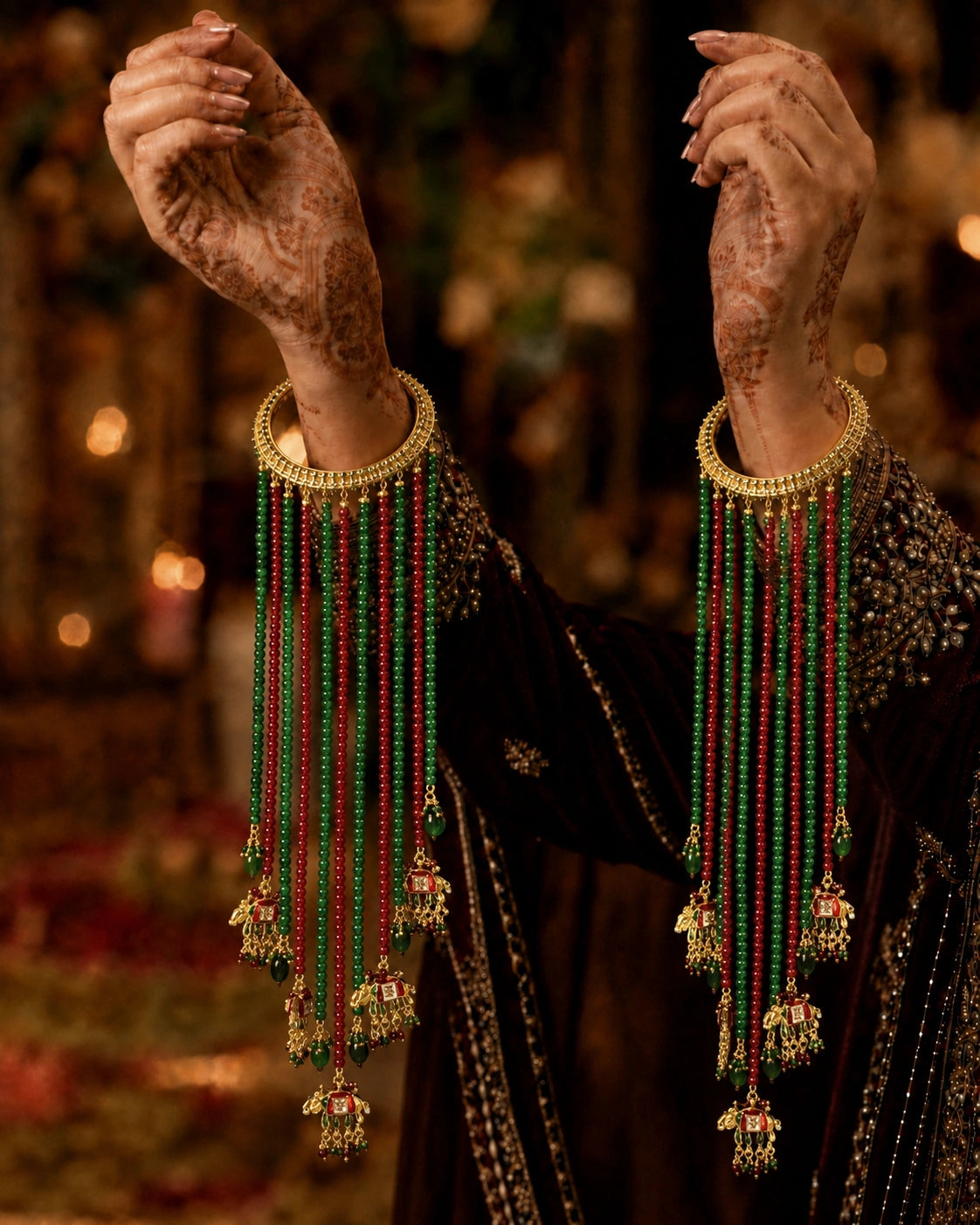 Kundan Bangle-Style Beaded Bridal Kalira With Elephant Drop