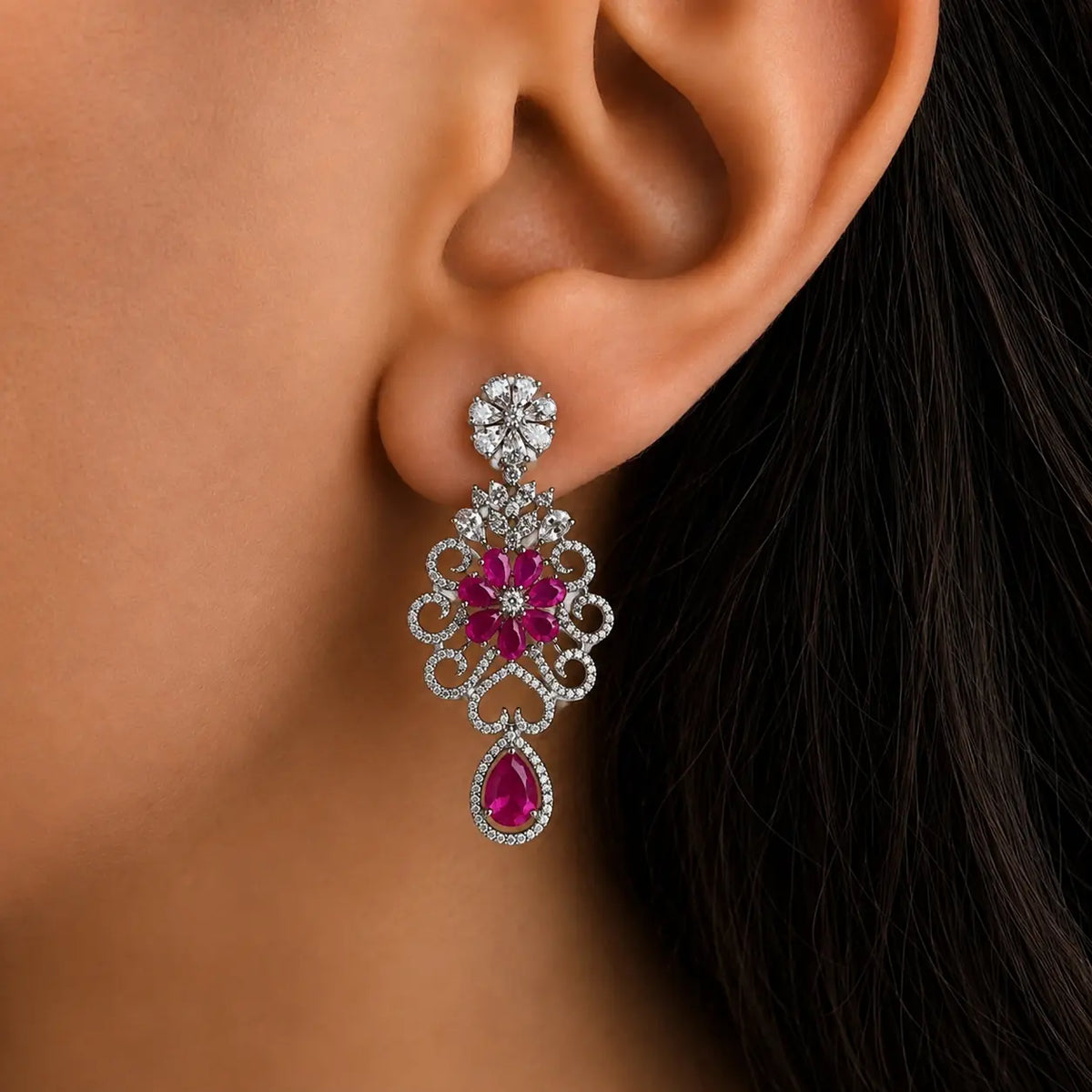 American Diamond Floral Necklace & Earring Set