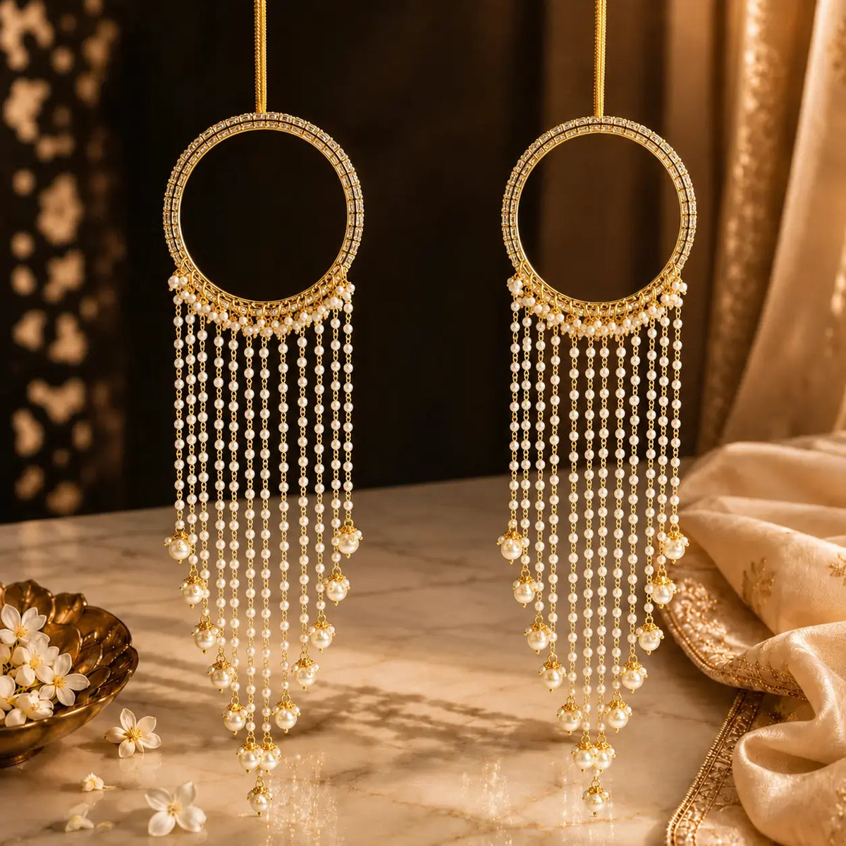 Moti/Pearl Waterfall Kalira with Pearl Bangle