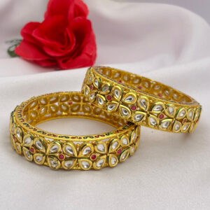 Floral Kundan Bangles with Pink Center Accents