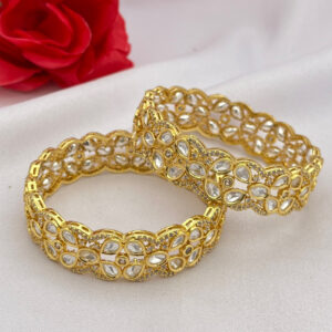 Floral Kundan Bangles With Carrot Polish