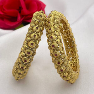 Antique Gold Bangles with Ruby Stone Detailing Traditional Indian Design
