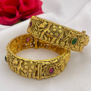 Antique Gold Platted Elephant Design Bangles With Stone Work
