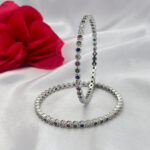 Sleek Silver Bangles with AD Stones Floral Design