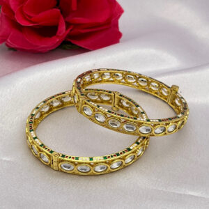 Oval Kundan Bangles with Meenakari Edges
